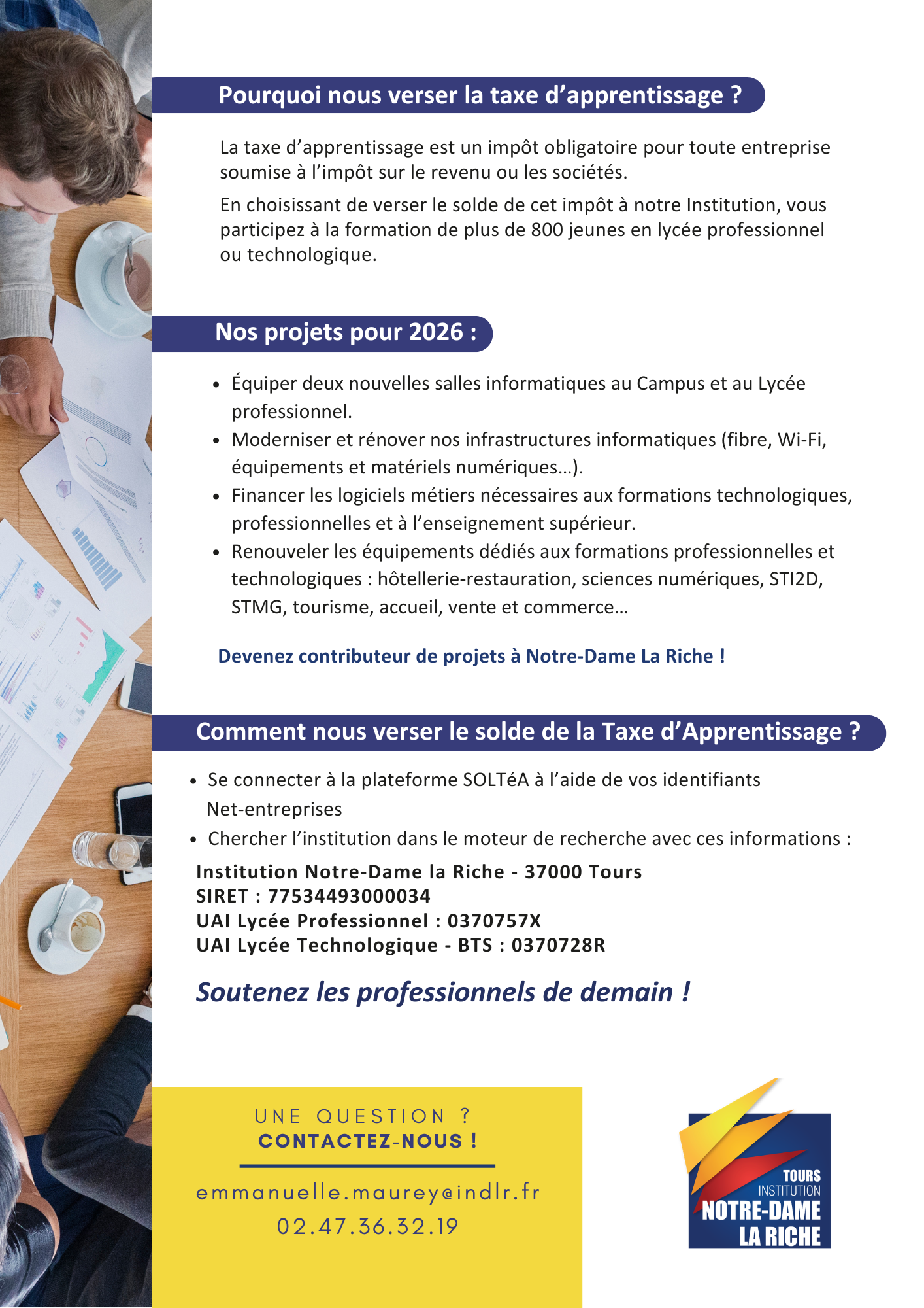soutenez des projets concrets et locaux avec la taxe apprentissage lycee professionnel technologique